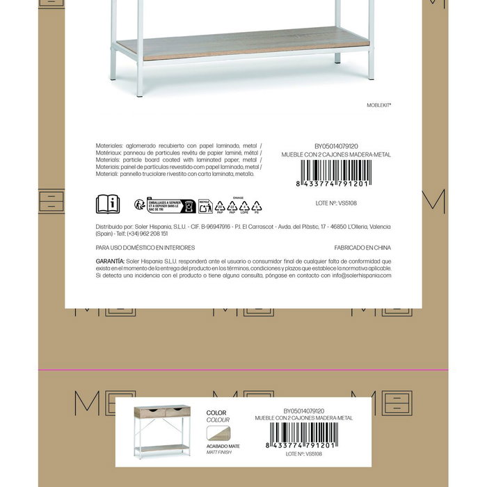 MobleKit Meuble d'Appoint Blanc Marron 80 x 30 x 75 cm MobleKit Meuble d'Appoint Blanc Marron 80 x 30 x 75 cm