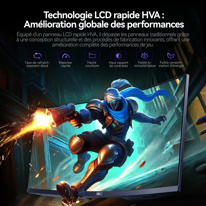 HKC CG345U - Écran PC Gaming incurvé 34 pouces - Dalle VA - Résolution 3440x1440 (UWQHD) - 200 Hz - 1 ms - Ports HDMI et DisplayPort