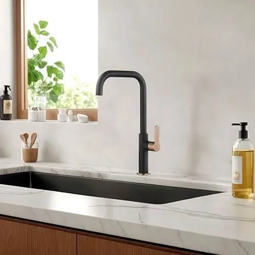 Laobane Mitigeur Évier Cuisine Bec Mobile Noir Mat Finition Rose Gold Ø 50 mm, Hauteur 377 mm