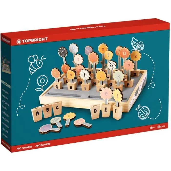 Abc Flowers TOP BRIGHT - Jeu éducatif 26 pots et fleurs avec alphabet majuscules et minuscules, lettres et cartes de mots pour enfants