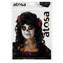 Peluca de catrina noir à boucles et roses rouges, perruque de déguisement Halloween, fête des morts, 140 g