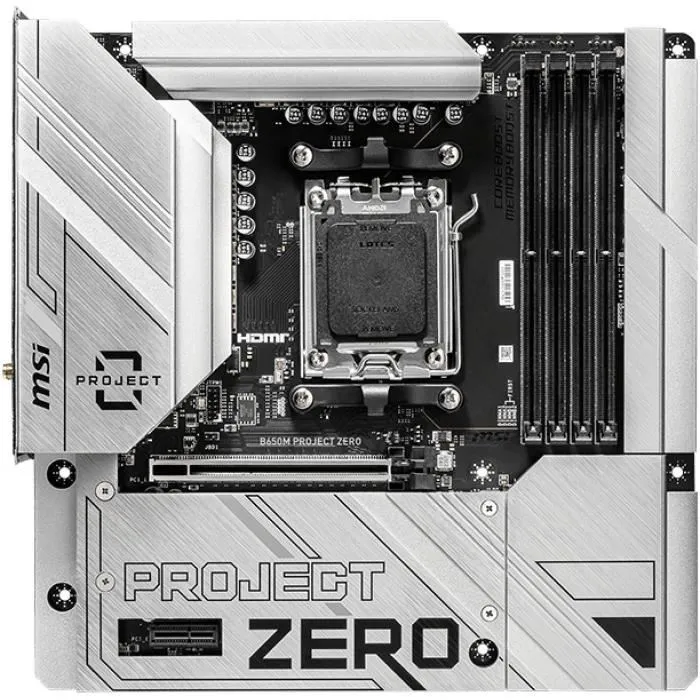 MSI Carte mère B650M PROJECT ZERO Socket AM5 Chipset AMD B650 WiFi 6E Bluetooth 5.3 Support AMD Ryzen 7000/8000 DDR5 jusqu'à 7600 MHz 2x M.2 NVMe PCIe 4.0 MSI Carte mère B650M PROJECT ZERO Socket AM5 Chipset AMD B650 WiFi 6E Bluetooth 5.3 Support AMD Ryzen 7000/8000 DDR5 jusqu'à 7600 MHz 2x M.2 NVMe PCIe 4.0