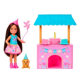 Barbie Muñeca Chelsea Fiesta De Cumpleaños Jjb41 - Jeu de fête 2-en-1 avec cabane transformable et 12 accessoires pour enfant +3 ans