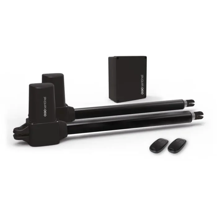SCS SENTINEL Kit moteur pour portail battant 2 vantaux SimplyOpen 1+ à vérins - Jusqu'à 150 kg par vantail et 4 m max - Motorisation design noire avec 2 télécommandes