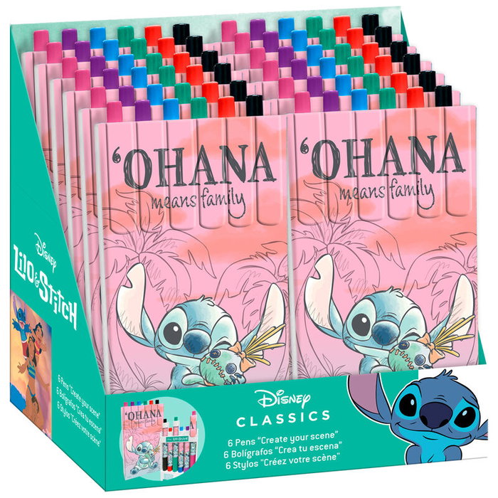 KIDS LICENSING - Lot de 6 stylos à bille Stitch Disney, taille 7.5 x 15 x 1.5 cm