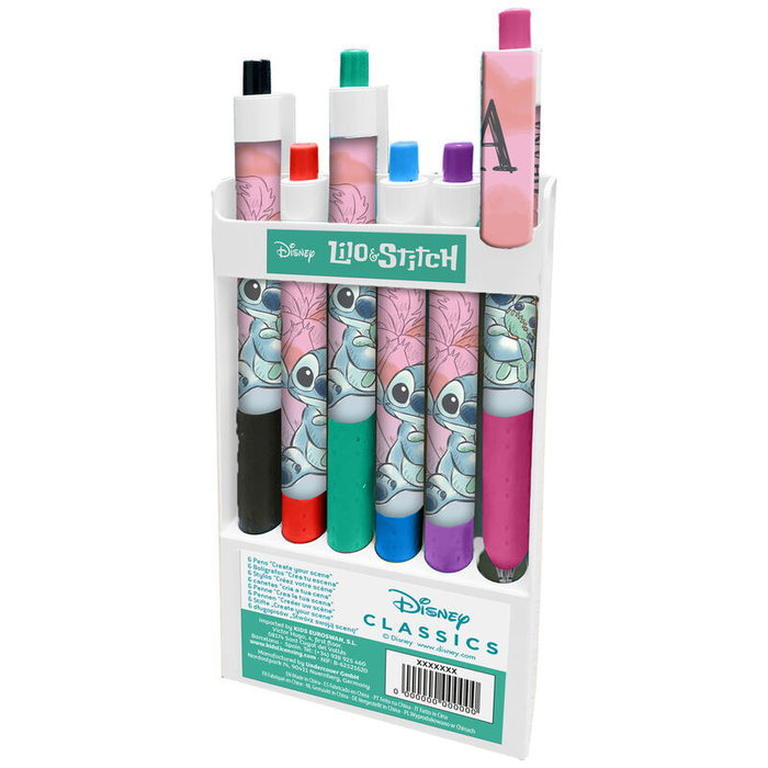 KIDS LICENSING - Lot de 6 stylos à bille Stitch Disney, taille 7.5 x 15 x 1.5 cm
