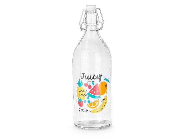 Vivalto Bouteille Juicy Fruit 1L en Verre et Plastique Transparente 9x28x9 cm (Set de 18)