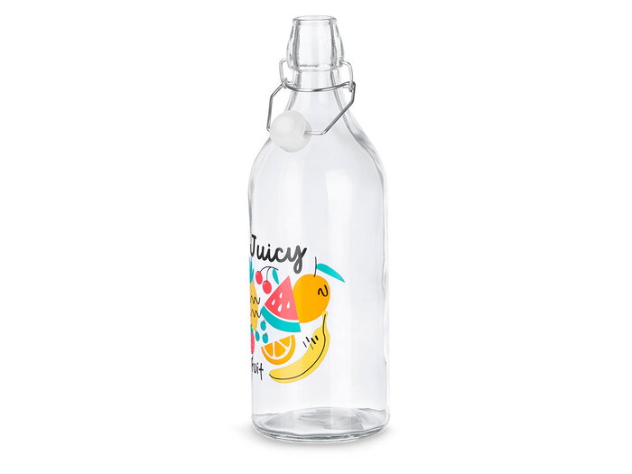 Vivalto Bouteille Juicy Fruit 1L en Verre et Plastique Transparente 9x28x9 cm (Set de 18)