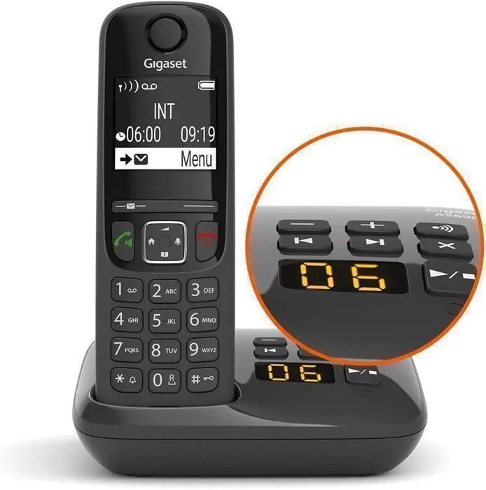 Gigaset AS690 A Téléphone Fixe Noir avec Répondeur 20 min, Mains Libres HSP(TM), Blocage Appels, Répertoire 100 Contacts, Écran Lisible Gigaset AS690 A Téléphone Fixe Noir avec Répondeur 20 min, Mains Libres HSP(TM), Blocage Appels, Répertoire 100 Contacts, Écran Lisible