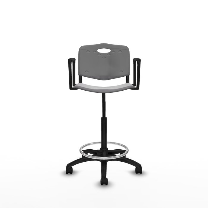 Tabouret Taburete Robledo Pivotant Chlorure de polyvinyle Gris clair Structure polyamide noire Accoudoirs fixes Sans appui-tête Roulettes en nylon 50 mm