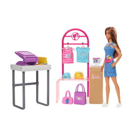 Barbie - Muñeca Barbie Boutique Diseña Y Vende Hkt78 - Poupée Barbie Boutique de Mode avec Impressions Métallisées et Accessoires pour Enfants à Partir de 4 Ans