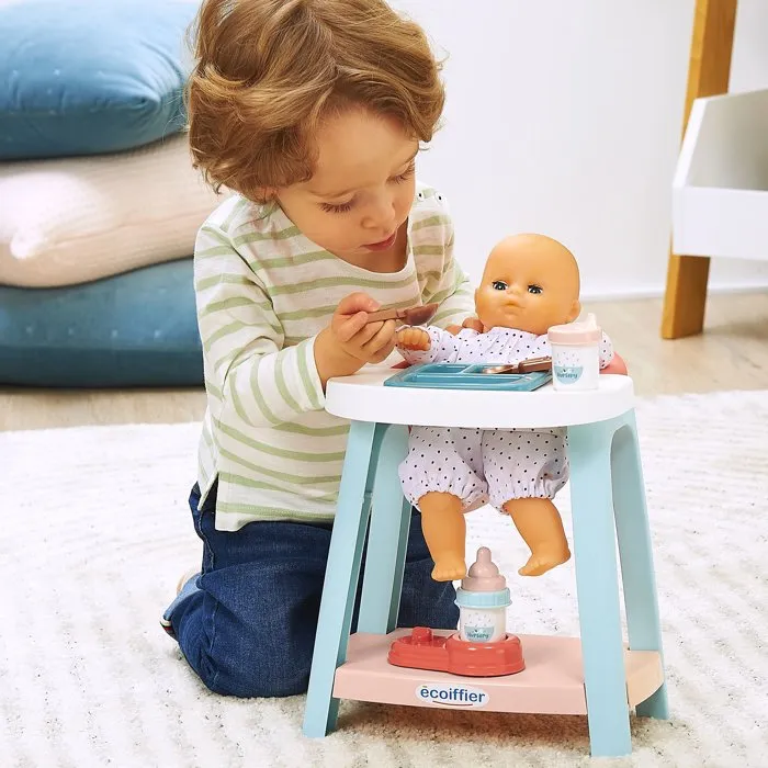 Ecoiffier Chaise Haute Nursery 1836 pour Bébé dès 18 Mois - Les Premiers Repas - 6 Accessoires - Origine France Garantie