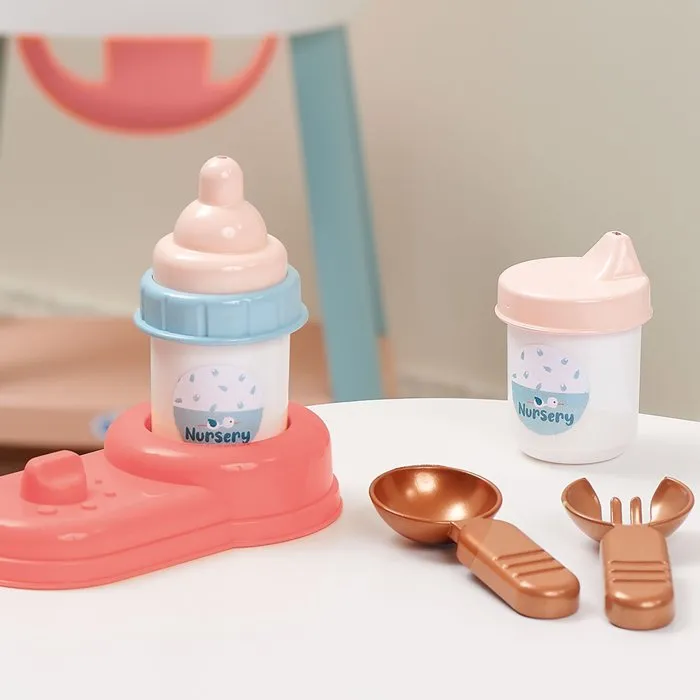 Ecoiffier Chaise Haute Nursery 1836 pour Bébé dès 18 Mois - Les Premiers Repas - 6 Accessoires - Origine France Garantie