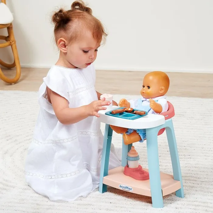 Ecoiffier Chaise Haute Nursery 1836 pour Bébé dès 18 Mois - Les Premiers Repas - 6 Accessoires - Origine France Garantie