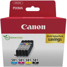 Canon 2103C006 Multipack Tinta Original CLI-581 BK C M Y – 4 Cartouches Compatible PIXMA TS6150 TS8150 TS9150 Noir Cyan Magenta Jaune