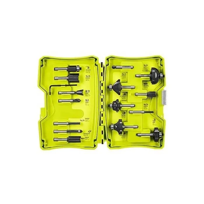 Ryobi Coffret de 15 Fraises Panachées Queue Diamètre 6 mm, RAKRBS15 - Compatible avec les Défonceuses R18TR-0, RRT1600 et ERT1400RV