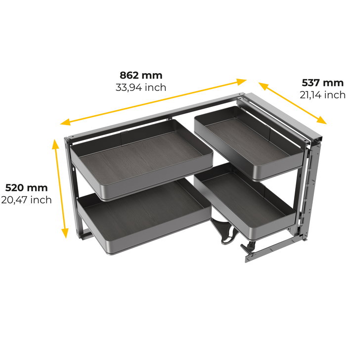 Emuca Accessoire extractible Harmony pour meuble de cuisine, Droite, Acier et Bois, Gris anthracite
