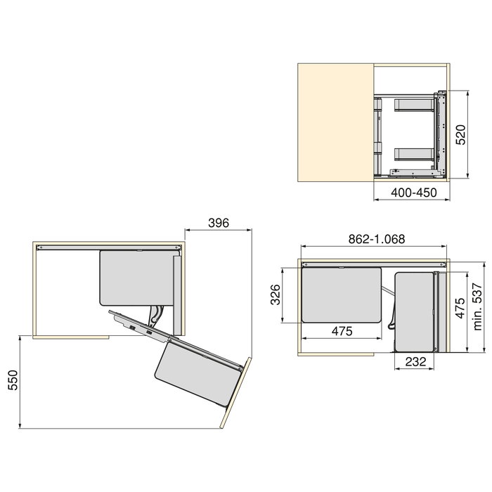 Emuca Accessoire extractible Harmony pour meuble de cuisine, Droite, Acier et Bois, Gris anthracite
