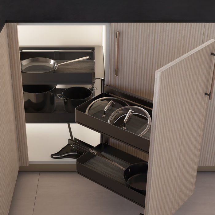 Emuca Accessoire extractible Harmony pour meuble de cuisine, Droite, Acier et Bois, Gris anthracite