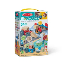 Melissa & Doug - Coffret de construction Blockables Les Véhicules - 54 pièces avec blocs en bois, connecteurs, figurines et plateau de jeu - Jeu de motricité pour enfants dès 2 ans
