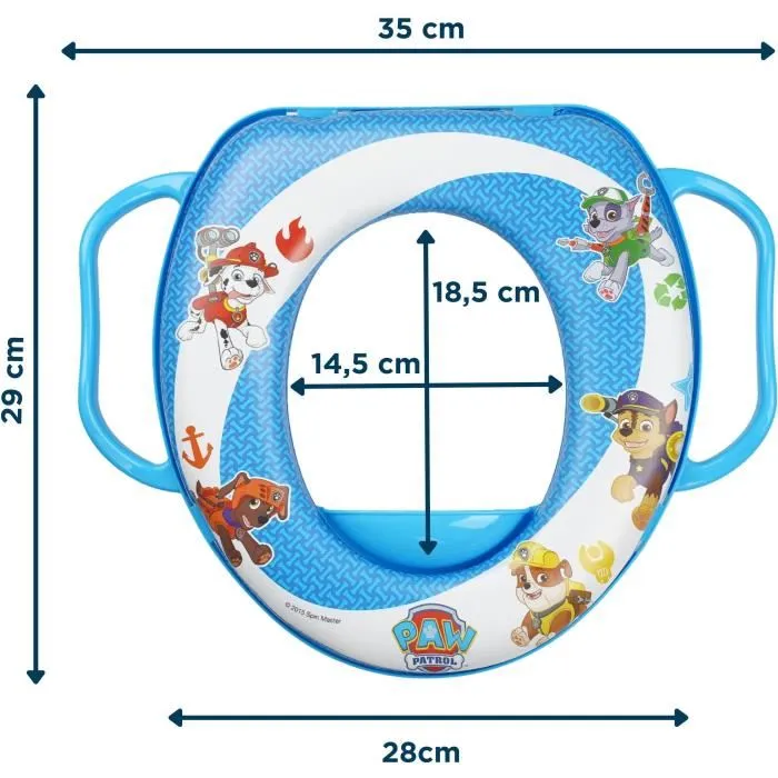Thermobaby - Réducteur WC enfant confortable avec poignées de sécurité, thème Pat'Patrouille - Pour enfants dès 10 mois - Adaptable toilettes standard