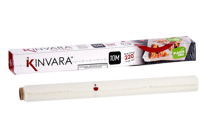 Kinvara Rouleau de Papier Cuisson 10 m x 38,5 cm, Blanc, Antiadhésif pour Airfryer et Four (Set de 24)