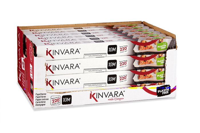 Kinvara Rouleau de Papier Cuisson 10 m x 38,5 cm, Blanc, Antiadhésif pour Airfryer et Four (Set de 24)