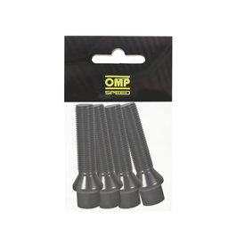 OMP Jeu de 4 vis M12x1.5 coniques longues 50mm, clé 17mm, noir