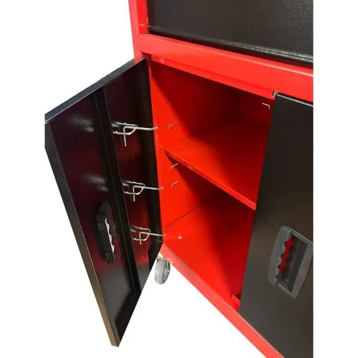 Defpro Servante d'atelier 7 tiroirs avec bac de rangement, bac amovible et 4 roulettes - Charge 45 kg - Dimensions 103x52x29 cm