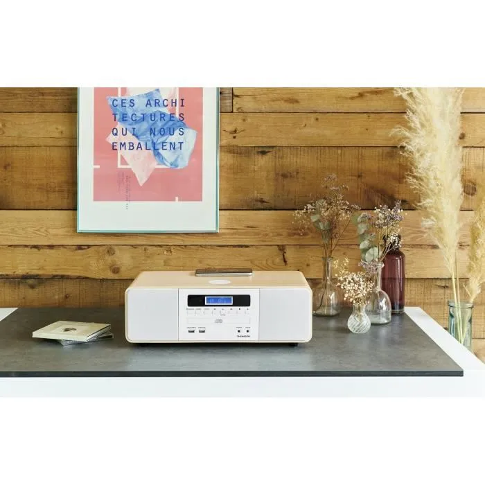 Thomson MIC201IBT Micro HiFi System Bluetooth Radio CD MP3 USB Blanc