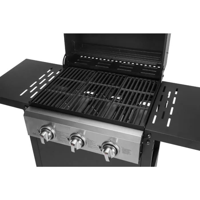 Fieldmann FZG 3003 Gril à gaz portable avec 3 brûleurs, surface de cuisson 49.5 x 36 cm, thermomètre intégré, roulettes et couvercle, idéal barbecue