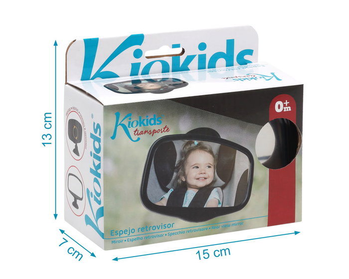 KioKids Rétroviseur Bébé Auto avec Ventouse Haute Visibilité - Noir