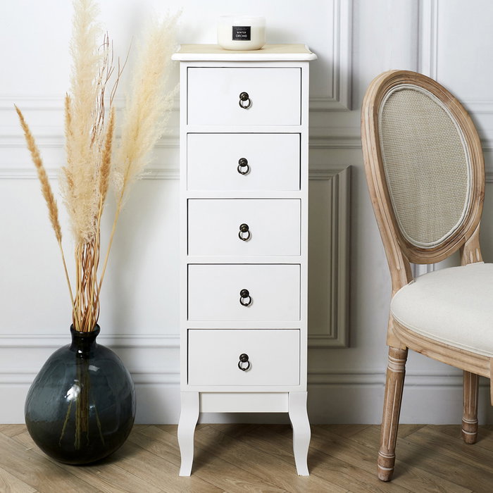 Home Deco Factory Commode avec 5 tiroirs série Victoria blanche