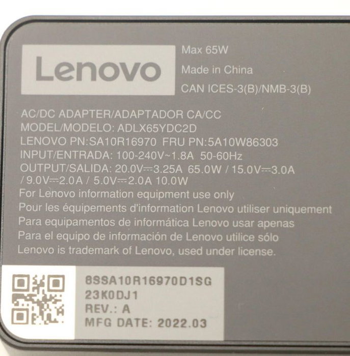 Lenovo Adaptateur Secteur AC 65W Portable avec Sorties Multiples (20V/15V/9V/5V) pour Ordinateurs Portables Lenovo/ThinkPad Lenovo Adaptateur Secteur AC 65W Portable avec Sorties Multiples (20V/15V/9V/5V) pour Ordinateurs Portables Lenovo/ThinkPad