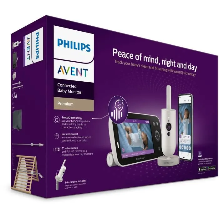 Philips Avent SCD971/26 - Écoute-bébé vidéo Premium connecté avec surveillance vidéo HD et portée étendue pour une surveillance sécurisée