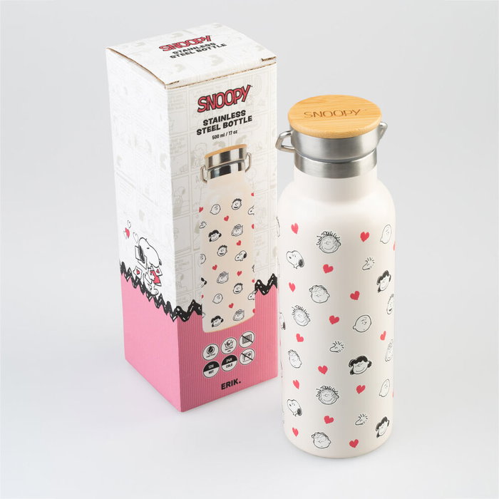ERIK Gourde en acier inoxidable avec motif Snoopy Peanuts, 500 ml, isolante, à fermeture étanche