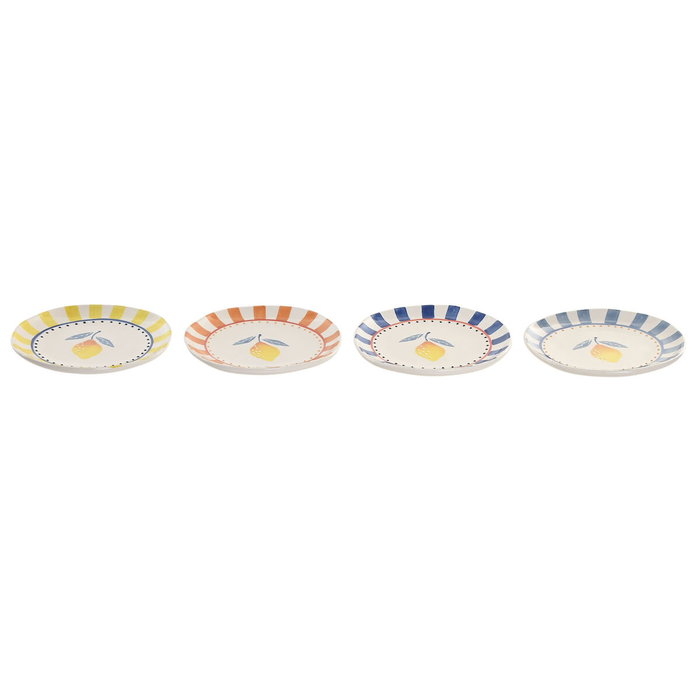 Home ESPRIT Assiette plate Citron méditerranéen (4 Unités) Grès Jaune Bleu Blanc Orange