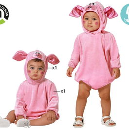 Déguisement Bébé Cochon Rose avec Oreilles et Museau, Combinaison à Capuche Unisex 12-24 Mois