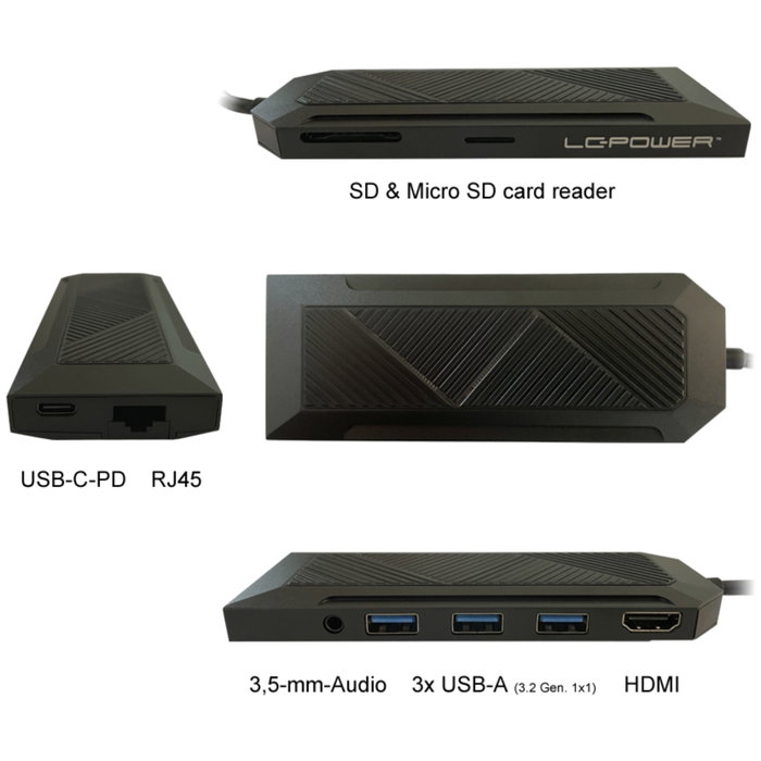 LC-Power LC-HUB-C-MULTI-6-RGB Hub USB-C Noir