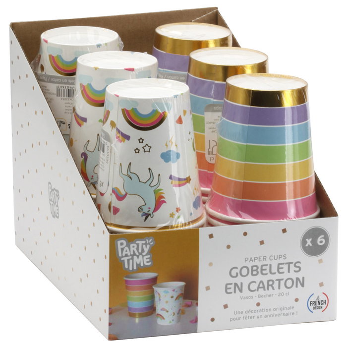 Party Time Lot de 6 verres en carton Licorne et Arc-en-ciel Party Time Lot de 6 verres en carton Licorne et Arc-en-ciel