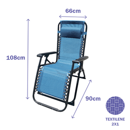 Marbueno 10345 Tumbona Plegable Acier avec Coussin Jardin et Piscine 90x66x108 cm Gravedad Cero Bleu