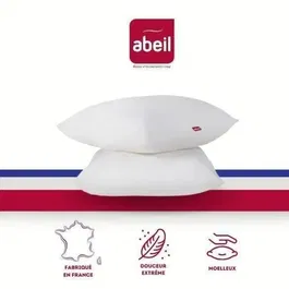 Abeil Lot de 2 oreillers Douceur Blanc 60 x 60 cm - Certifiés Oeko-Tex - Oreiller de qualité pour sommeil sain