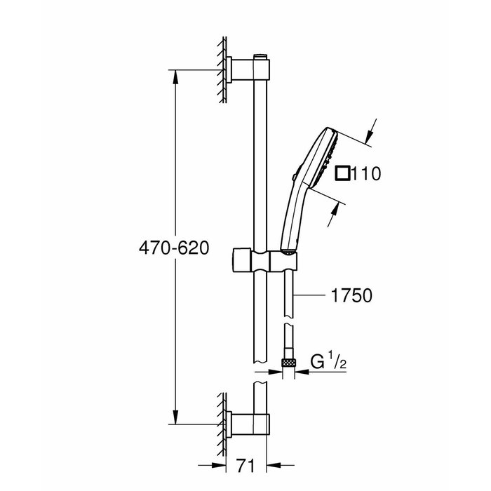 Grohe Vitalio Comfort 110 Ensemble de douche 2 jets avec barre 60 cm et flexible 1,75 m