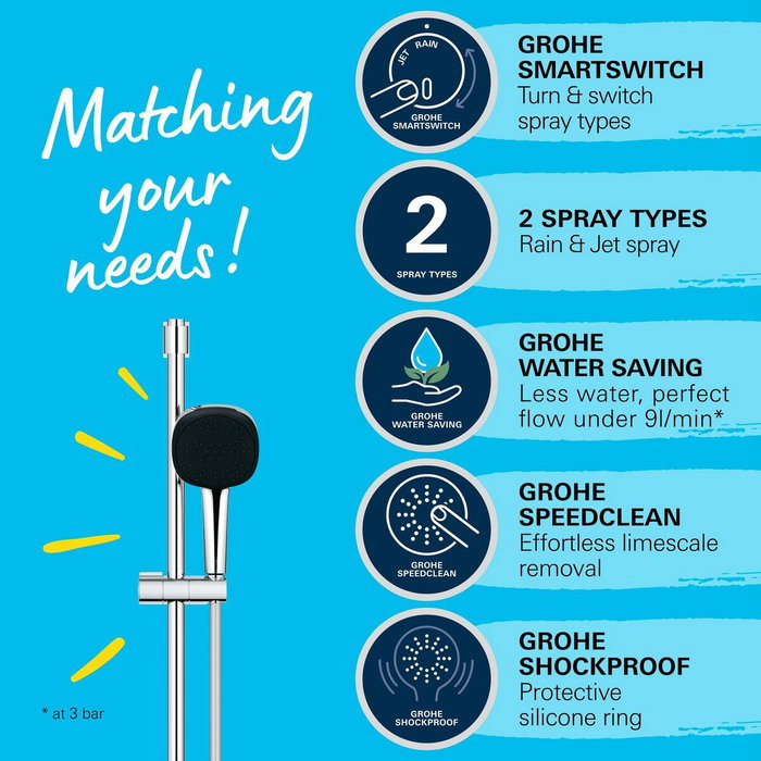 Grohe Vitalio Comfort 110 Ensemble de douche 2 jets avec barre 60 cm et flexible 1,75 m
