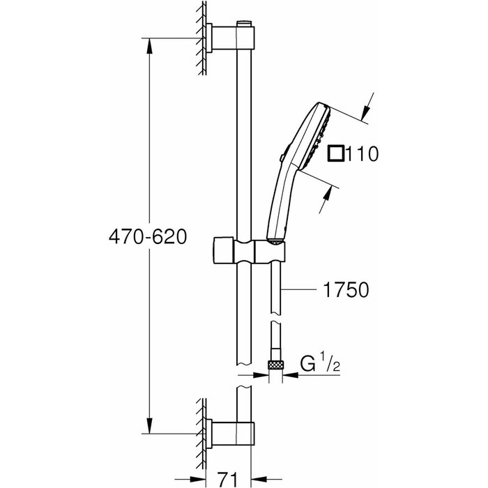Grohe Vitalio Comfort 110 Ensemble de douche 2 jets avec barre 60 cm et flexible 1,75 m
