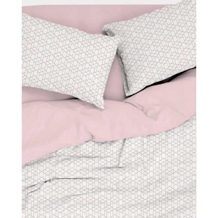 Parure de lit King Size Rose 100% coton renforcé, 1 housse de couette 240 x 220 cm + 2 taies d'oreiller 60 x 60 cm