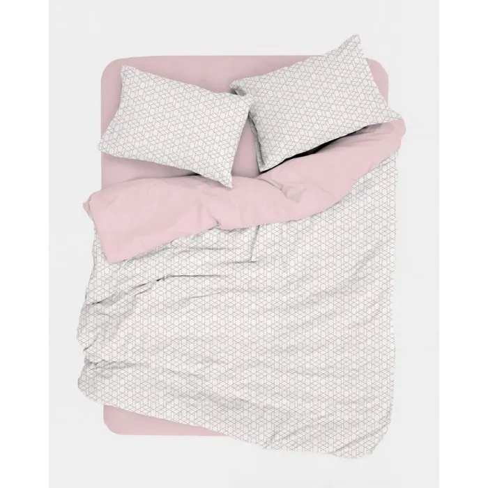 Parure de lit King Size Rose 100% coton renforcé, 1 housse de couette 240 x 220 cm + 2 taies d'oreiller 60 x 60 cm