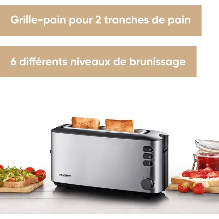 Severin AT 2515 Grille-pain à fente longue en acier inoxydable Severin AT 2515 Grille-pain à fente longue en acier inoxydable