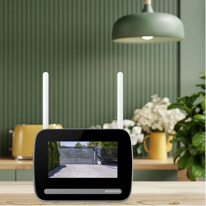 Kyf - Kit de surveillance vidéo avec caméra 6MP écran tactile 7 pouces et panneau solaire, rechargeable, enregistrement 4MP Ultra HD, inclut carte SD