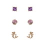 PEERS HARDY Set de 3 paires de boucles d'oreilles La Petite Sirène Disney - Pierres violettes, coquillage violet et motif doré d'Ariel